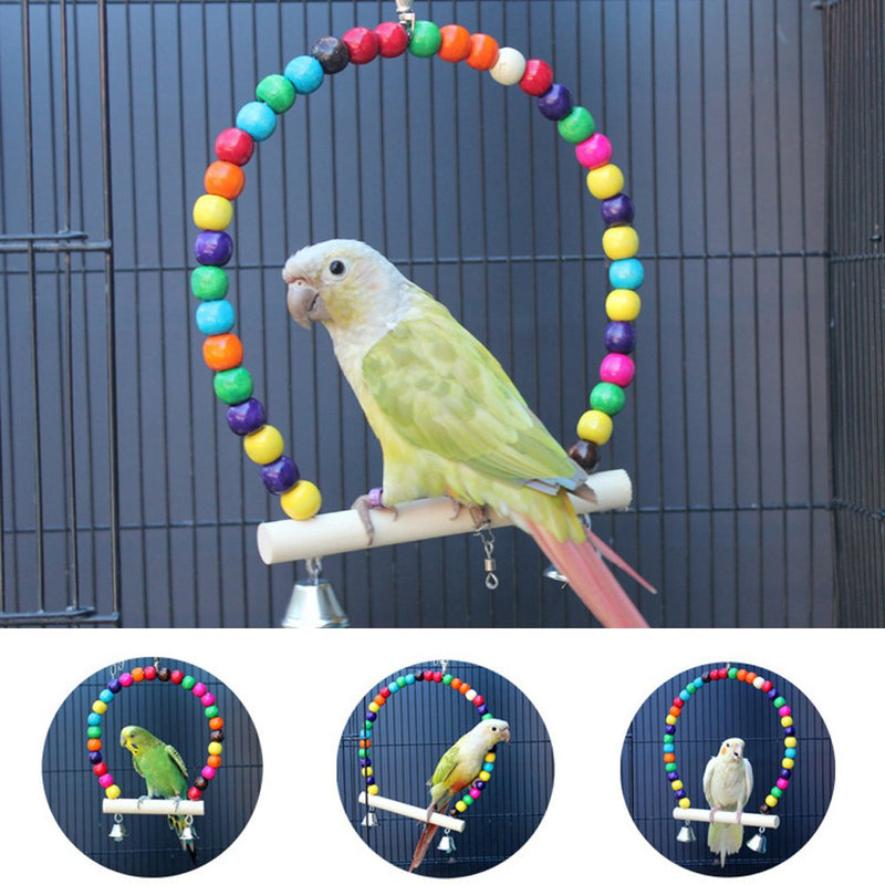 [Australia] - QBLEEV Wooden Bird Swings Toy with Hanging Bells for Cockatiels Parakeets, Cage Accessories Decorating Birdcage or Wood Parrot Perch Stand Play Gym for Small Medium Budgies Finches Conures 5.9”(L)x7.8”(H) 