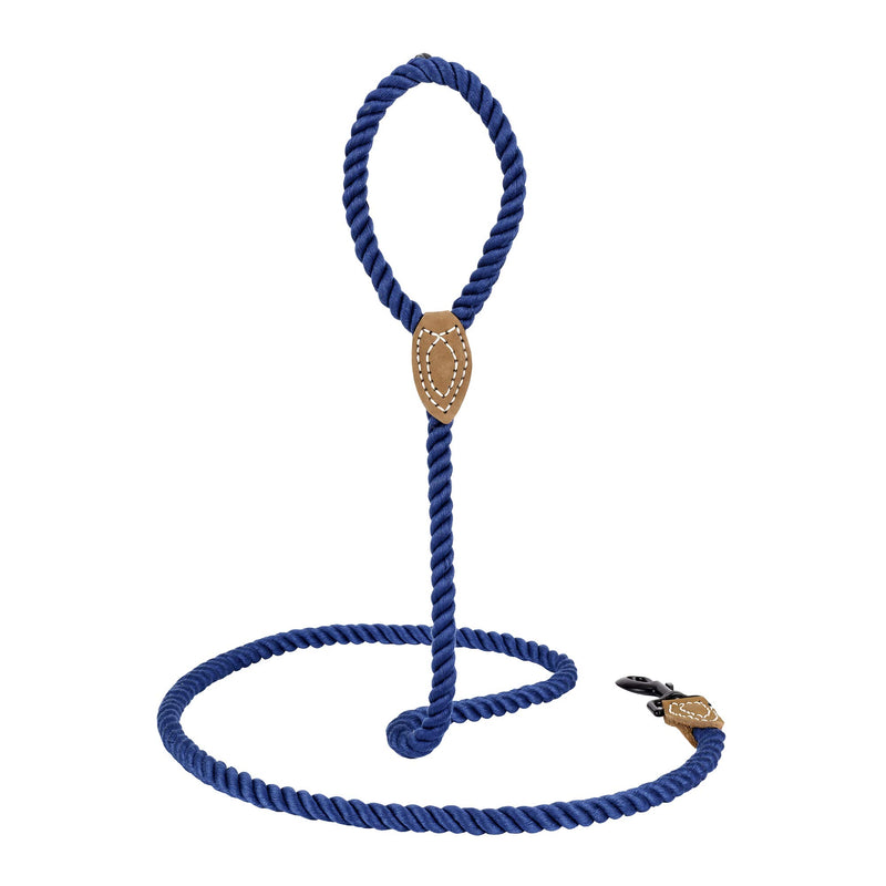 Mile High Life Braided Cotton Rope Leash with Leather Tailor Handle and Heavy Duty Metal Sturdy Clasp (4/5/6 FEET) 4 FT Blue - PawsPlanet Australia