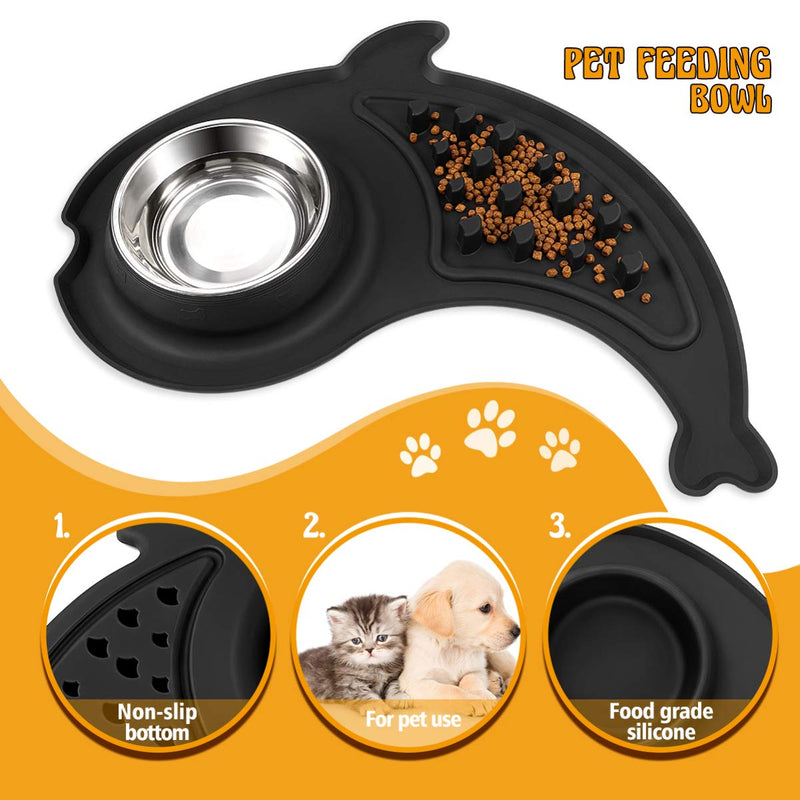 [Australia] - POPETPOP Slow Feeder Dog Bowl - Stainless Steel Pet Bowl with No-Slip Silicone Mat, Slow Feeding and Pet Water Bowl Set for Dogs Cats and Pets 