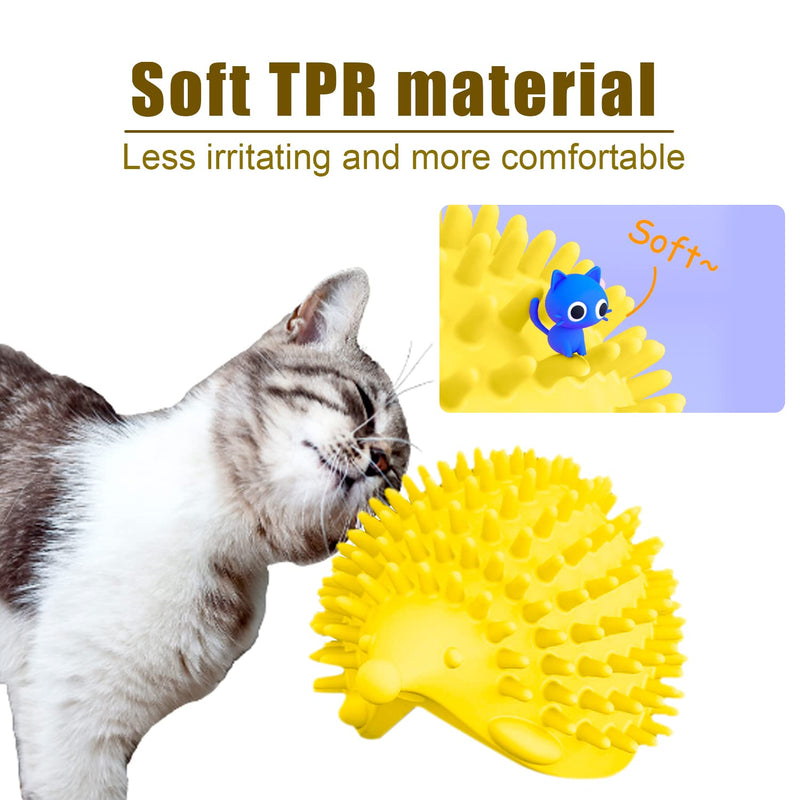 Cat Brush Wall Corner Massage Cat - Pet Accessories Cat Corner Scratching Animal Scratching and Rubbing Device Cat Toy Self Groomer Massage Corner Creative Styling Small Hedgehog Look Yellow - PawsPlanet Australia