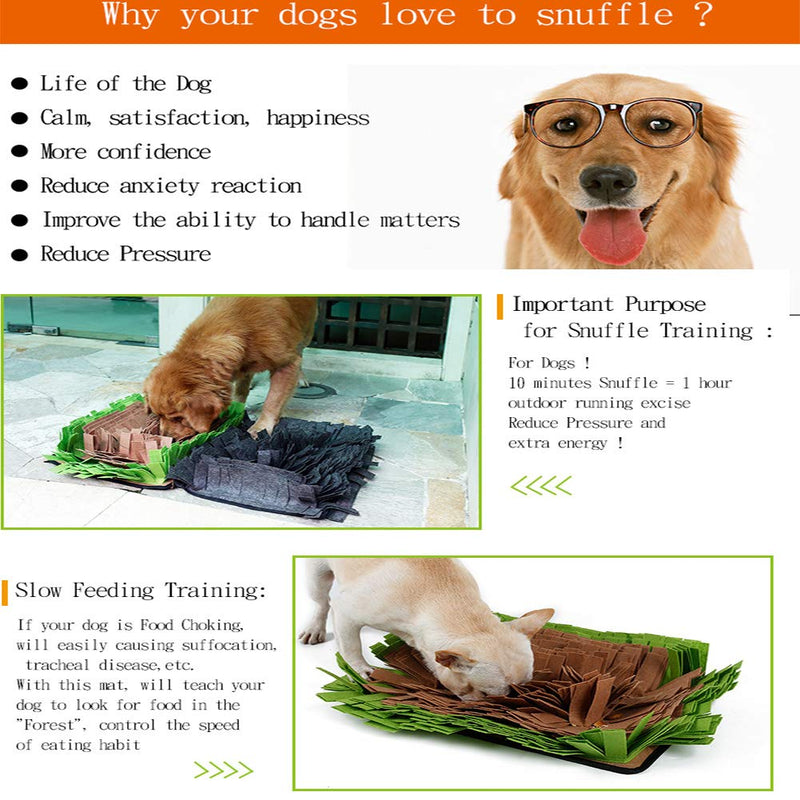 [Australia] - Petneces Snuffle Mat Encourages Natural Foraging Skills Dog Feeding Mats - Dog Smell Training Mat Nose Work Blanket 17x12 inch Brown+Green 