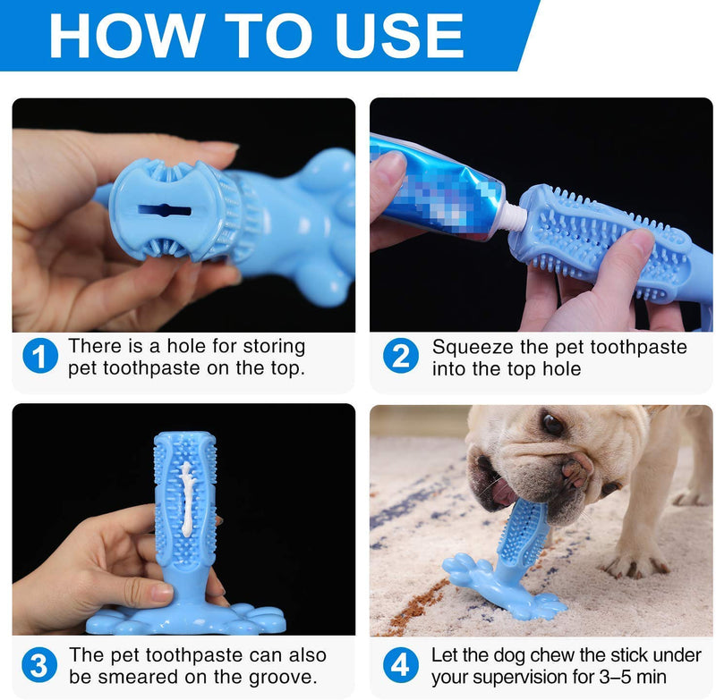 Dog Toothbrush Stick and Training Chew Toy, 2-Pack Set Pet Chew Toy, Non-Toxic Natural Rubber, Dental Care for Dogs, Teeth Cleaning (M, Blue) - PawsPlanet Australia