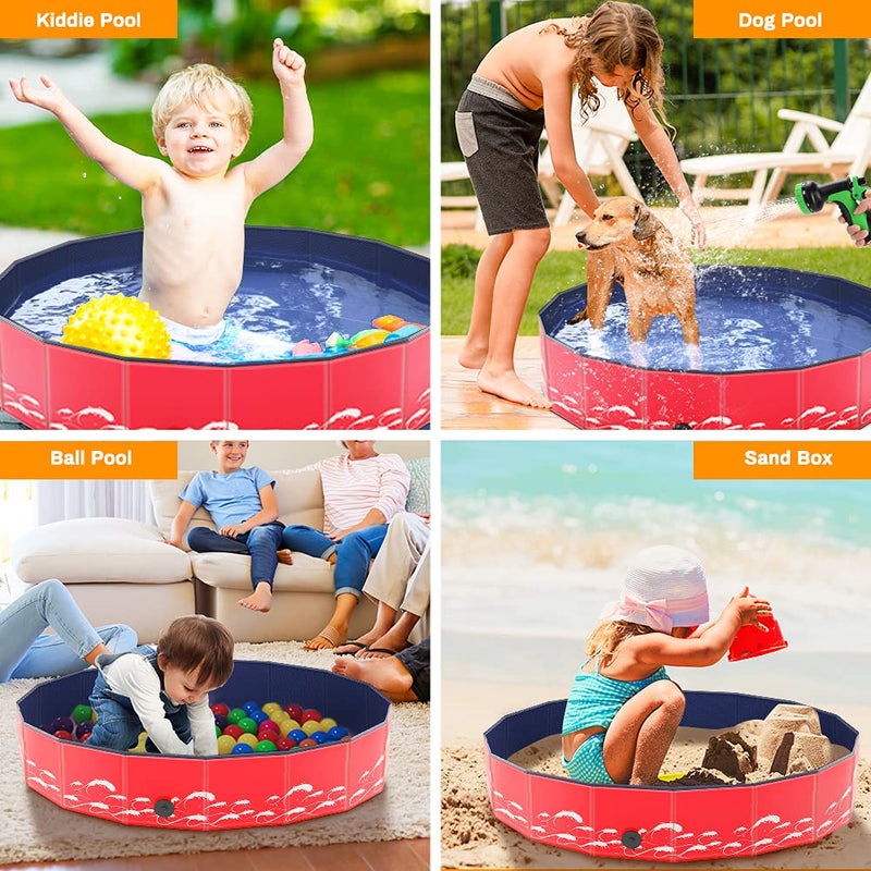 LINGSFIRE Dog Paddling Pool, 120×30cm Foldable Pet Swimming Pool Outdoor Garden PVC Non-Slip Paddling Pool Bath Pool for Dogs Cats Puppy & Kids (120×30cm) - PawsPlanet Australia