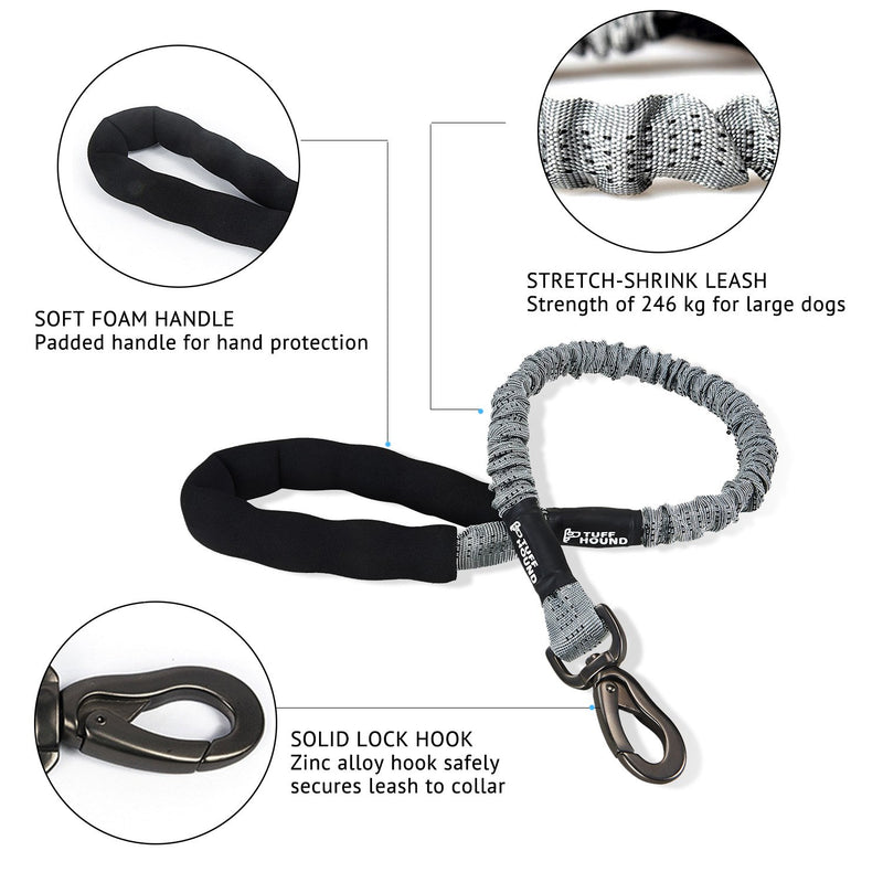 Dog Lead Bungee, Shock Absorbing Elastic Dog Lead with Soft Handle and Zinc Alloy Hardware,Heavy Duty Strong Anti Pull Pet Training Rope Leash for Medium and Large Dogs Grey - PawsPlanet Australia