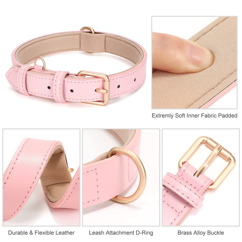 JASGOOD Leather Dog Collar for Small Medium Large Dog Adjustable Soft Breathable Leather Padded Puppy Collar Heavy Duty Waterproof Classic Dog Pet Collar, Pink, XS XS:Neck 8.85"-12.79",Width 0.6" A-Pink - PawsPlanet Australia