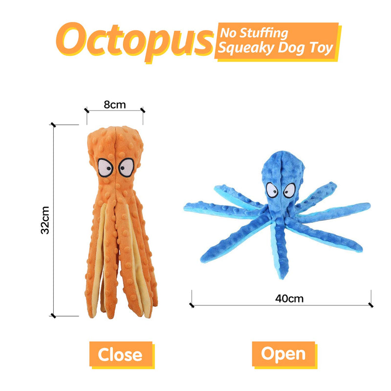 JINYJIA Plush Squeaky Dog Toys, Soft Durable Octopus No Stuffing Dog Chew Toy Set with Sound Paper and Squeaky, for Puppy Small and Medium Dogs - (2 Pack, 32cm) - PawsPlanet Australia