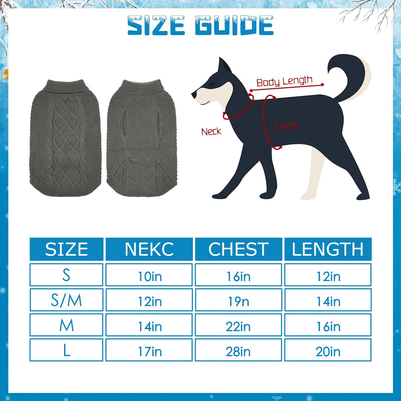 Mihachi Turtleneck Dog Sweater - Winter Coat Apparel Classic Cable Knit Clothes with Leash Hole for Cold Weather, Ideal Gift for Pet in New Year S-Medium Grey - PawsPlanet Australia