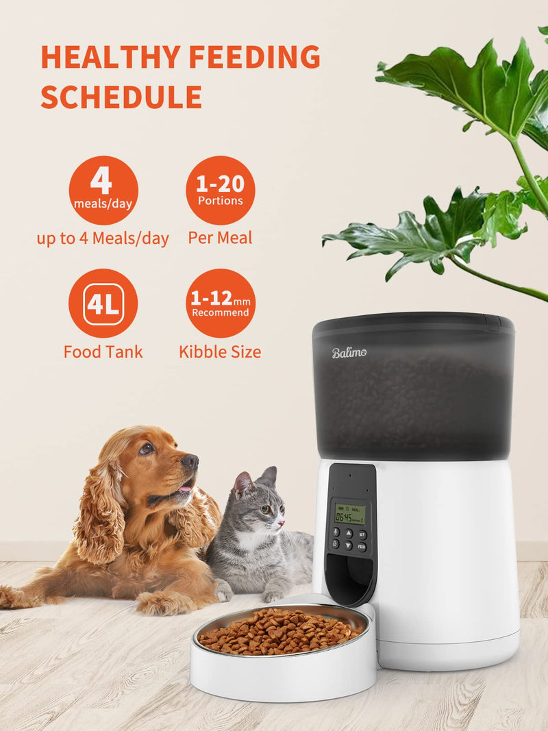 Balimo Paul Automatic Feeder for Cats and Dogs | 4L Automatic Pet Feeders with Stainless Steel Bowl | Pet Dry Food Dispensers Cat Feeder Automatic with Timer | 1-4 Meals per Day Cat Feeder Automatic - PawsPlanet Australia