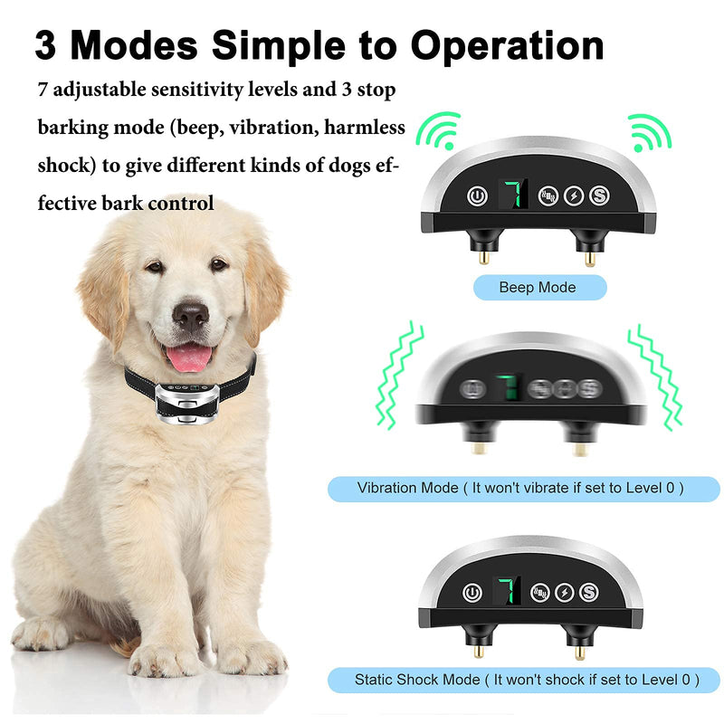 Dog Bark Collar, No Bark Collar for Small Medium Large Dogs, Rechargeable/Rainproof/Reflective Dog Training Collar with Beep Vibration and Shock - PawsPlanet Australia