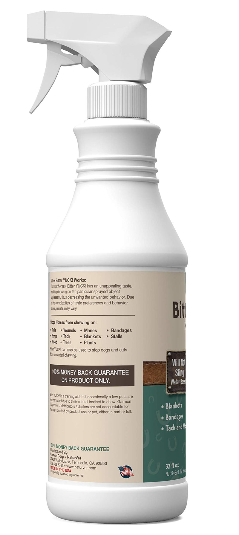 [Australia] - NaturVet – Bitter YUCK - No Chew Spray For Horses – Deters Chewing On Tails, Manes, Bandages, Wounds & More – Water Based Formula Does Not Sting or Stain – 32 oz 