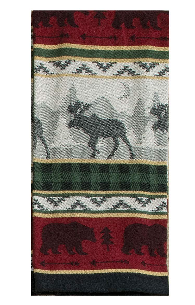 3 Cabin Lodge Themed Decorative Cotton Kitchen Towels Set with Bear and Moose Print | 2 Applique Tea Towels and 1 Jacquard Tea Towel for Dish and Hand Drying | by Kay Dee Designs - PawsPlanet Australia
