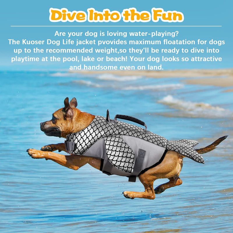 Kuoser Dog Life Jacket, High Floatation Blue Whale Shape Pet Life Vest Dog Swimsuit with Reflective Fish Scale, Dog Safety Preserver Lifesaver with Rescue Handle for Small Medium Large Dogs Pink XS… X-Small (Pack of 1) Silver - PawsPlanet Australia