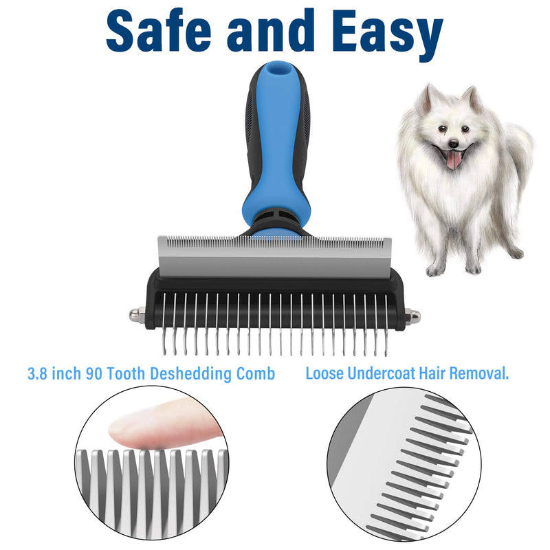 CGBE Dog Brush and Cat Brush, 2 in 1 Pet Undercoat Rake Grooming Tool for Deshedding, Mats & Tangles Removing, Shedding Brush and Dematting Comb for Large Small Dogs & Cats' Long & Short Hair Remover Large-Blue - PawsPlanet Australia