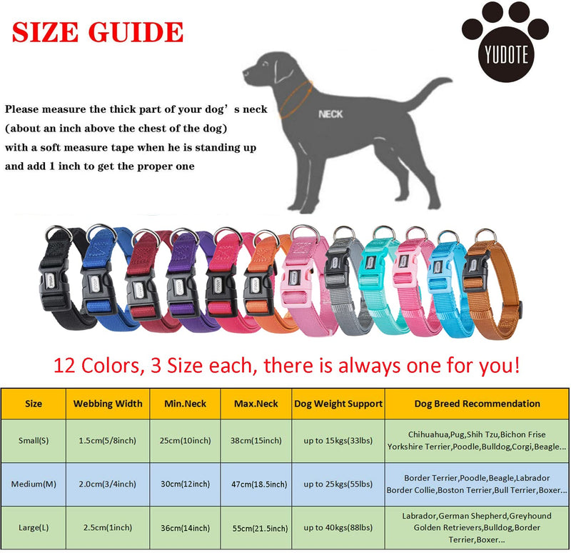 YUDOTE Adjustable Nylon Dog Collar with Soft Neoprene Padding for Puppies Small Sized Dogs Neck 25-38cm Black S (Pack of 1) - PawsPlanet Australia