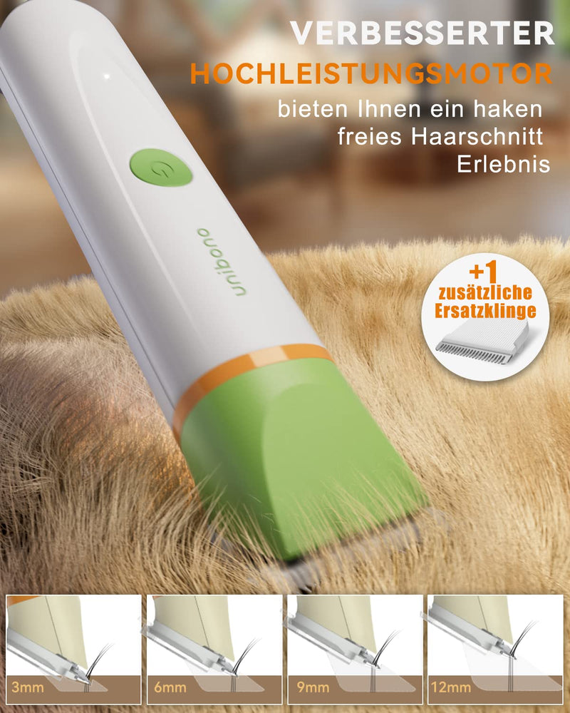 Unibono Quiet Dog Clipper Cat Razor Complete Set, Rechargeable Dog Cat Clipper with 4 Multifunctional Cutting Heads for Paws, Eyes, Ears, Face, Body, IPX7 Waterproof Green - PawsPlanet Australia