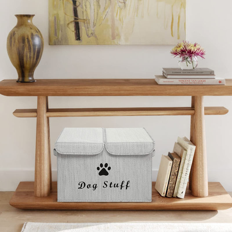 Pethiy Large Storage Boxes-Linen Fabric Foldable Storage Cubes Bin Box Containers with Lid and Handles for Dog Apparel & Accessories,Dog Toys(BambooGray) Dog Stuff BambooGray - PawsPlanet Australia