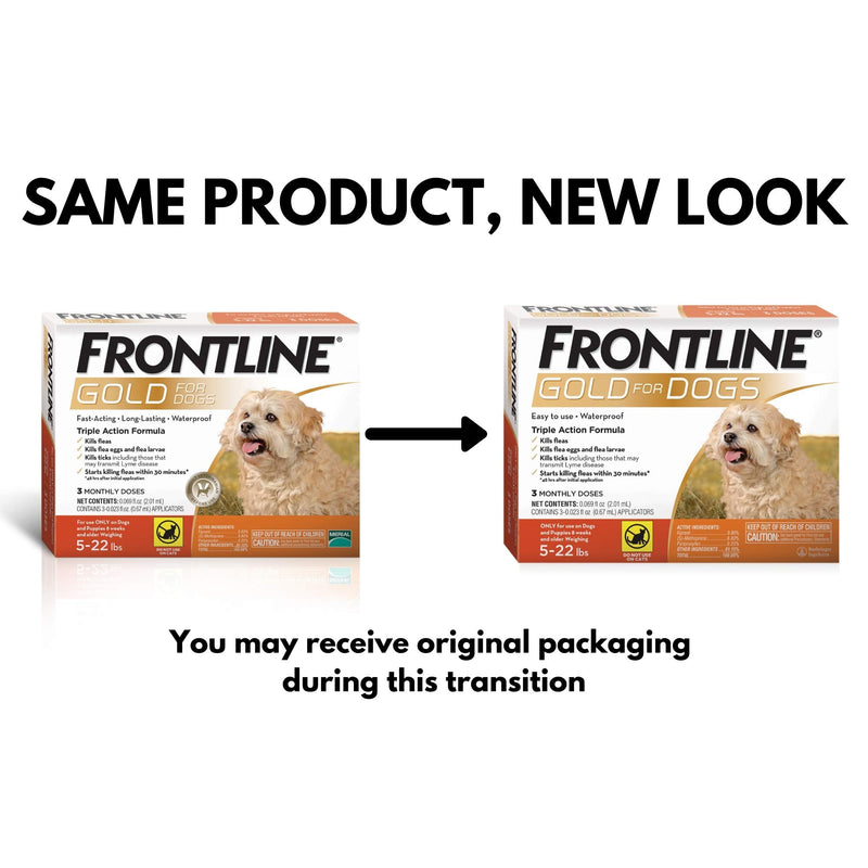 FRONTLINE Gold for Dogs Flea & Tick Treatment, 5-22 lbs, 3ct - PawsPlanet Australia