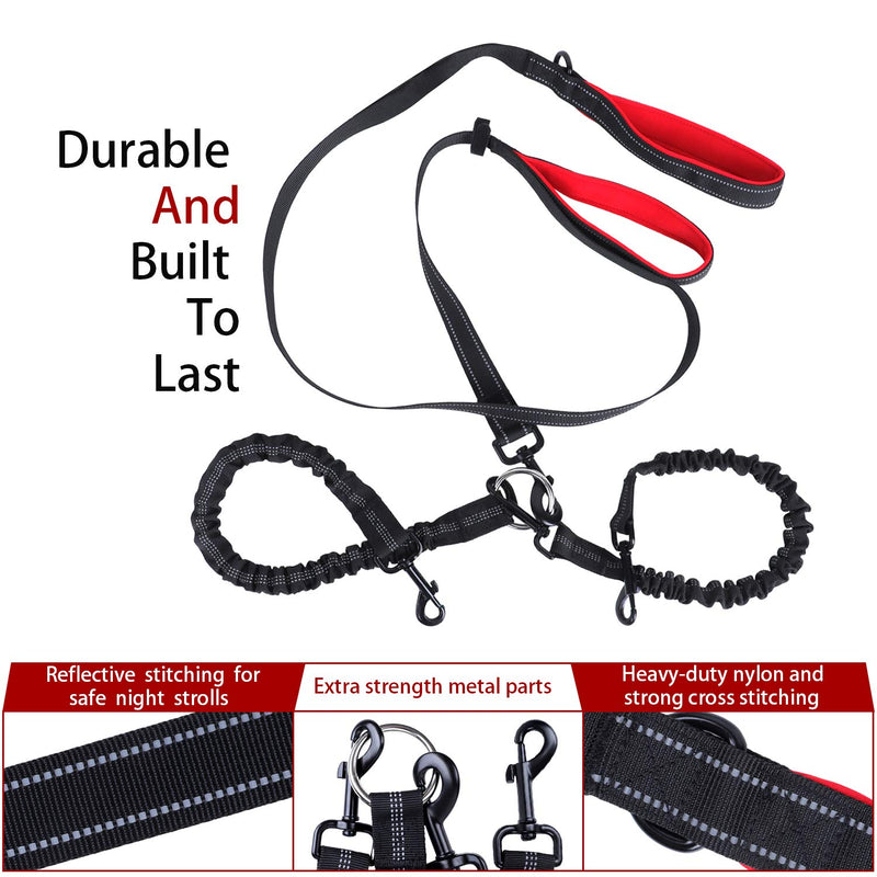 [Australia] - BWilkon Double Dog Leash, 360° Swivel No Tangle Dog Walking Leash for 2 Dogs up to 200lbs, Comfortable Adjustable Dual Padded Handles 