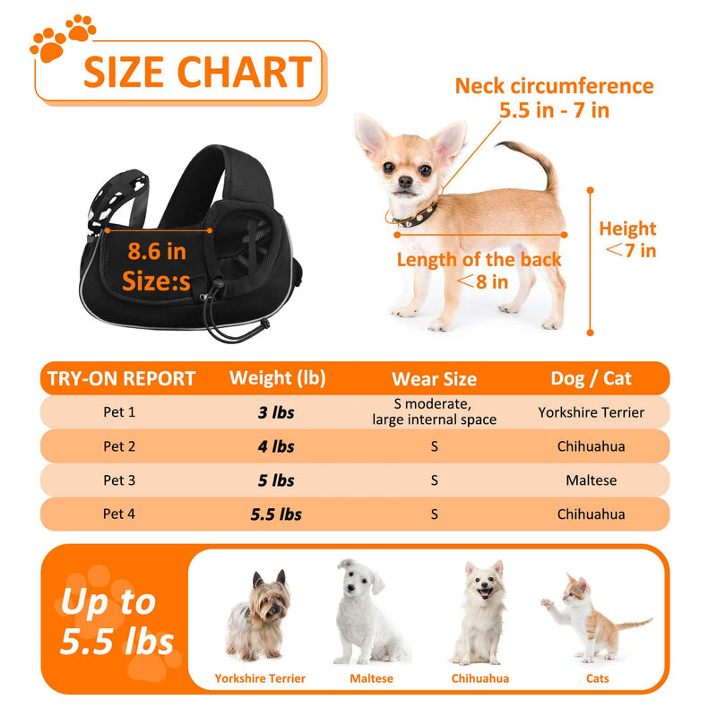 Gloppie Pet Carrier, Doggie Cat Hand Free Sling Carry Dog Papoose Carrie Adjustable Padded Shoulder Strap, Pet Travel Carrier Tote Bag with Breathable Mesh Pouch for Outdoor Walking Subway, Cute Black S - PawsPlanet Australia