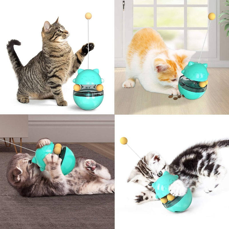 ANTERY Cat Toy Ball, 4 in 1 Cat Tumbler Toy Cat Slow Feeder Ball Tumbler Shaped Detachable Wand Cat Anxiety Relief Cat Toy Ball Cat Food Treat (Blue) Blue - PawsPlanet Australia