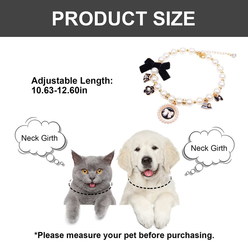 HACRAHO Dog Pearl Collar, 1 PCS Pet Pearl Necklace Adjustable Pearls Dog Necklace Collar with Cute Pendant and Bowknot for Dogs Cats Puppy Kitten, M - PawsPlanet Australia