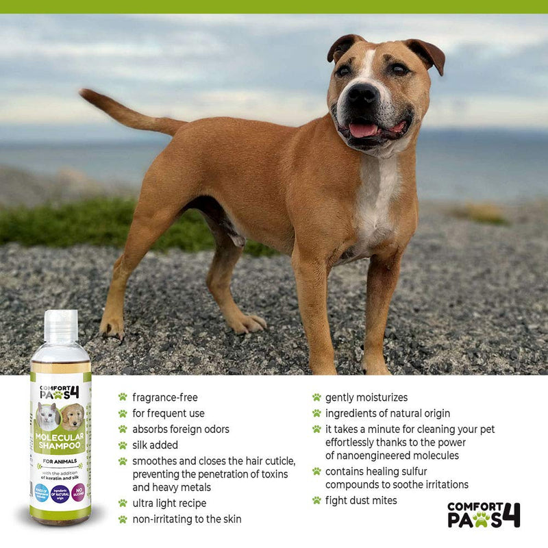 Comfort4Paws Molecular Shampoo for Pets with Keratin and Silk/Soothe Irritations/Moisturise. Unique Coat Regeneration. Recommended For Dogs and Cats with White/Light Fur. Long/Curly Hair 250ML Light - PawsPlanet Australia