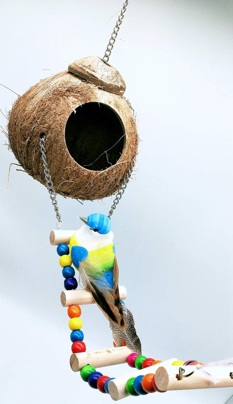 LWINGFLYER Natural Coconut Hideaway with Ladder Bird House Climbing Toy 1pcs - PawsPlanet Australia