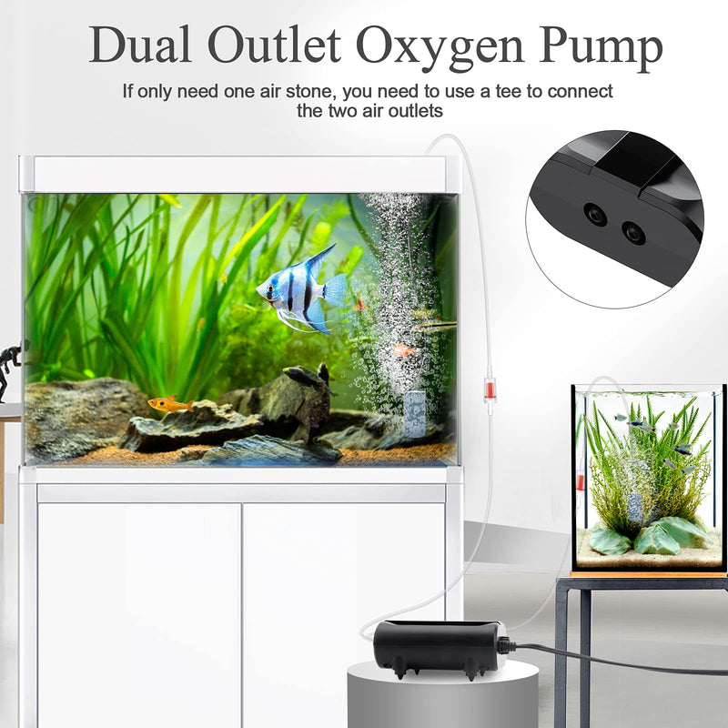 AQQA Aquarium Air Pump,5W Dual Outlet Oxygen Pump with 2 Air Stone,Adjustable Air Valve Quiet Bubbler Pump,Up to 160 Gallon Fish Tank 5w - PawsPlanet Australia