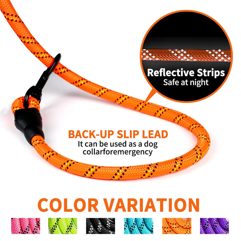 [Australia] - COOYOO - 2 Pack Dog Leash 5 FT Heavy Duty Radiant Colors, Reflective Rope - Padded Handle - Reflective Dog Leash for Medium Large Dogs with Collapsible Pet Bowl Set 4-Black+Orange 