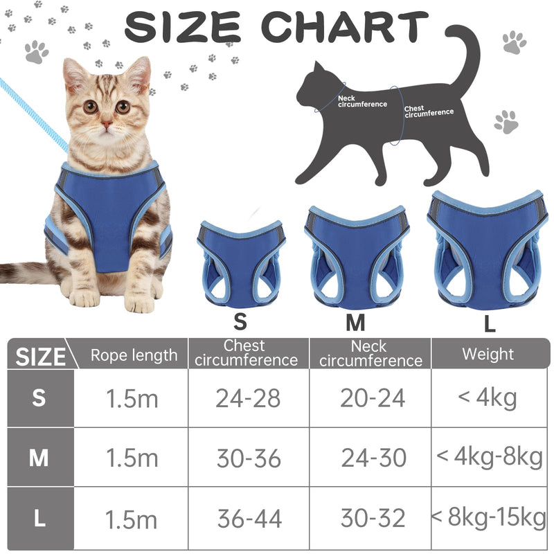 FIHODONE Cat harness with cat leash, cat collar, cat harness with leash, escape-proof, cat harness, adjustable, cat leash with harness for cats, orange with reflective strips (L, blue) L - PawsPlanet Australia