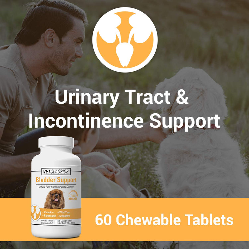 Vet Classics Bladder Support Urinary Tract & Incontinence Dog Supplement – Maintains Bladder Health for Dogs, Helps with Pet Incontinence – Soft Chews, Tablets – 60 Ct. 60 Chewable Tablets - PawsPlanet Australia