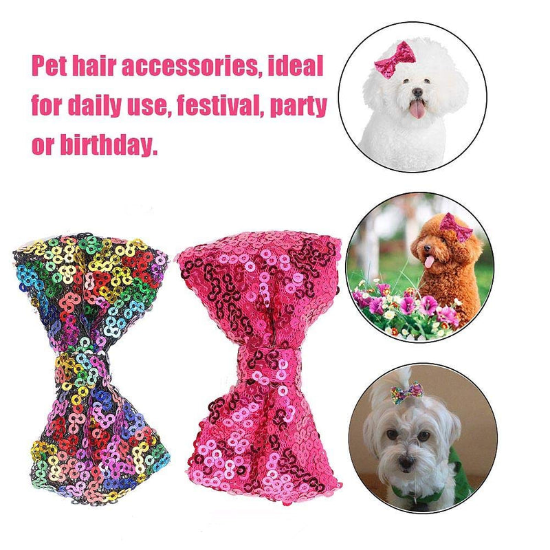 Pssopp 10pcs Pet Hair Clips Cute Bowknot Dog Cat Hairpins Shinny Sequins Hair Bows Pet Headwear Hair Accessories with Clips for Cats Small Medium Dogs - PawsPlanet Australia