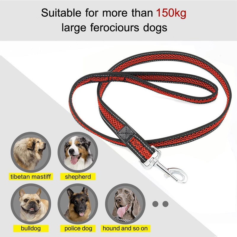 [Australia] - HiGuard Heavy Duty Reflective Dog Leash - 1.2m Reflective Strip with Comfortable Padded Handle - 6ft Long Dog Walking Leash for Large, Middle, Small Dogs Red 