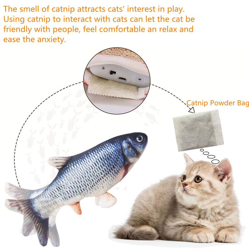 ALANGDUO Electric Catnip Fish Toy, Floppy Fish Cat Toy for Indoor Cats, Moving Cat Kicker Fish Interactive Kitten Toys Realistic Plush Simulation Toy for Chew Biting Kicking - PawsPlanet Australia