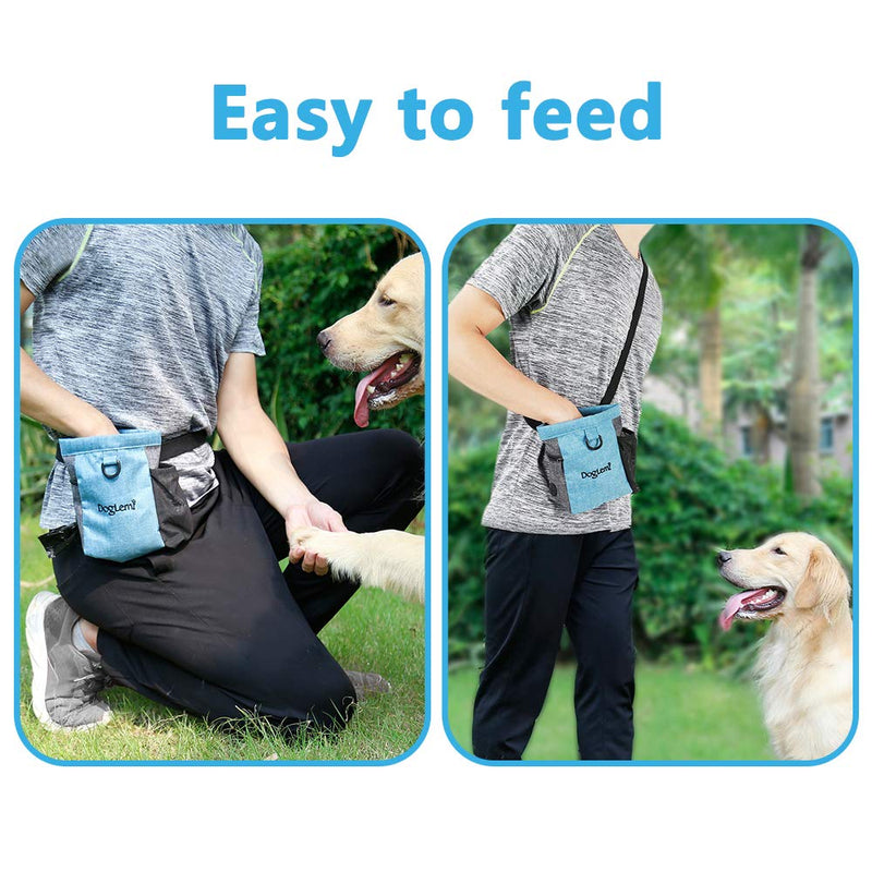 Magnetic Dog Treat Bag with Adjustable Waistband, Pet Walking Bag Pouch with Opening for Poop Bag, Waterproof Dog Training Bag, Waist Hanging Buckle Dog Snack Bag Pocket for Dog Cat Feeding(Blue) - PawsPlanet Australia