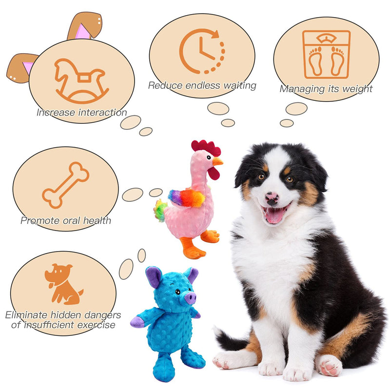 KONKY Squeaky Plush Dog Toys, 2 Pack Durable Dog Plush Toy Set Chew Toys Dog Companion, Various Animals Shapes Training Toy for Puppy Small Medium Large Dogs (Pig & Chicken) - PawsPlanet Australia