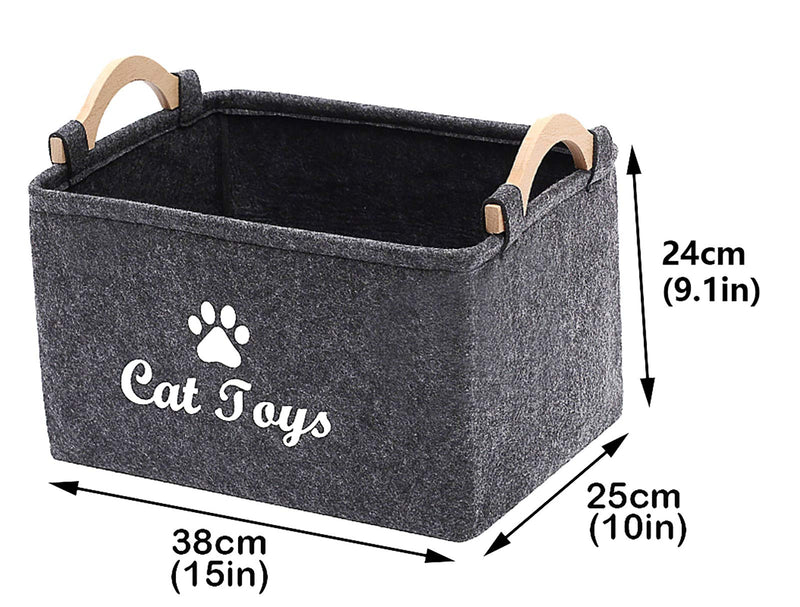 Geyecete Dog Toys Storage Bins - with Wooden Handle, Pet supplies storage Basket/Bin Kids Toy Chest Storage Trunk-Cat (Dark Grey)-Big Big:38*25* 24cm Dark Grey - PawsPlanet Australia