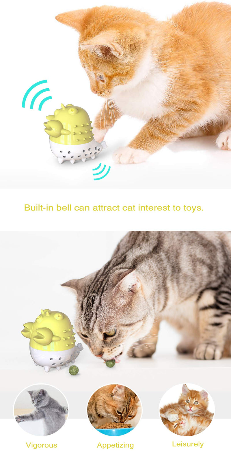 [Australia] - Potaroma Catnip Toy Dental Care Cat Toothbrush Toys Refillable Cat Mint Interactive Playing Feeding Toy with Bell for Kitten Kitty Cats Teeth Cleaning – Yellow 