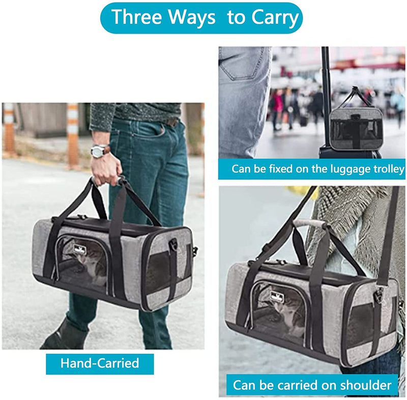 Wakytu TSA Approved Pet Carrier for Small Medium Cats and Dogs Dog Carrier Travel Bag with Adequate Ventilation5 Mesh Windows 3 Entrance Locking Safety Zippers Padded Shoulder and Carrying Strap S 1.0 grey - PawsPlanet Australia