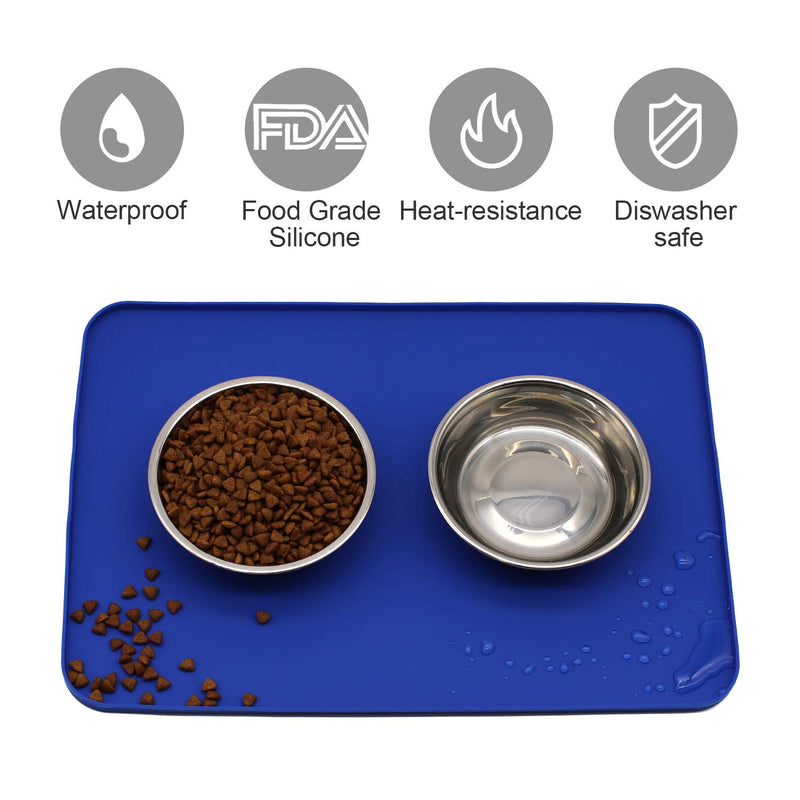 [Australia] - M&J Washable Dog Mat for Food and Water, Easy Clean, Waterproof, Pets Placemat Tray Mats to Stop Dog and Food Spills and Water Bowl Messes on Floor,Nonslip Pet Food Mat,Silicone Dog Bowl Mat（GREY） Blue 