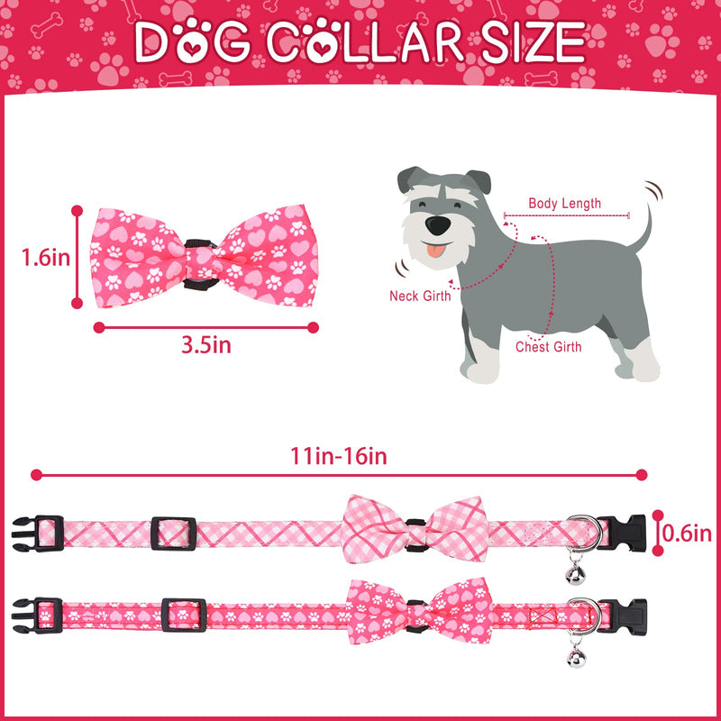 Dog Collar, 2 Pack Cat Collar with Removable Bell and Bow Tie, Pink Adjustable Puppy Collars Safety Buckle, Cute Pet Collars for Small Dogs and Adult Cats - PawsPlanet Australia