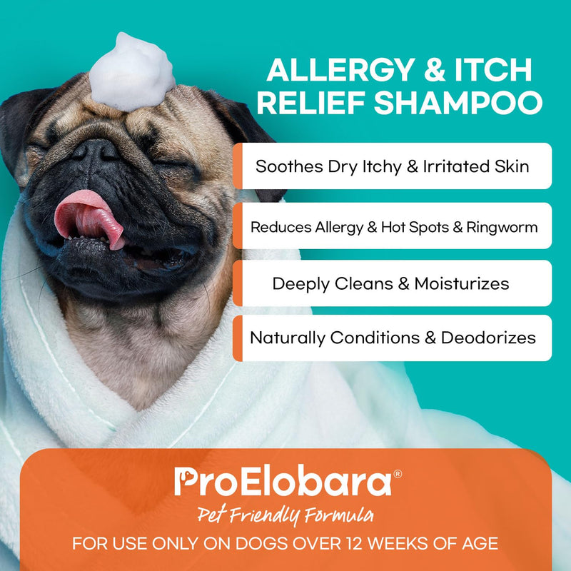 ProElobara Dog Shampoo Allergy Itch: Effective Deodorizing Dog Shampoo for Smelly Dogs Anti Itch Shampoo - Soothes Dry Itchy Irritated Skin Reduces Hot Spots Helps Shedding 16.9fl.oz/500ml - PawsPlanet Australia