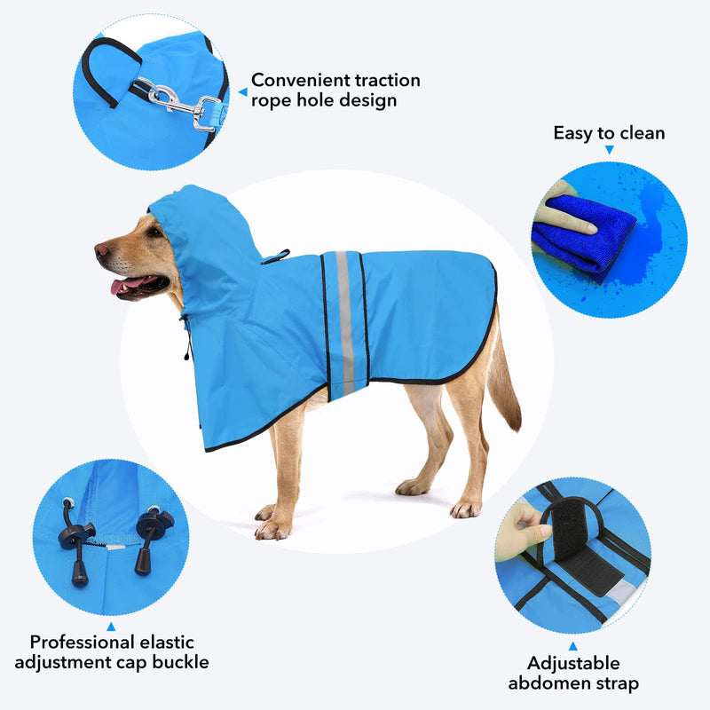 Ezierfy Waterproof Reflective Dog Raincoat- Adjustable Pet Jacket, Lightweight Dog Hooded Slicker Poncho for Small to X- Large Dogs and Puppies Blue - PawsPlanet Australia