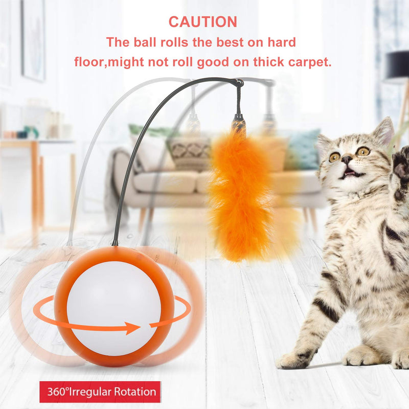 [Australia] - OLEY Smart Interactive Toys Electronic Cat Ball with LED Light and Detachable Feather, 360 Degree Self Rolling Ball for Indoor Cat Entertainment, Play, and Hunting, Adjustable 2 Modes 