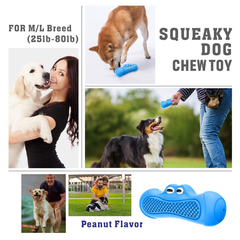 [Australia] - Qtezoo Squeaky Dog Toys, Durable Dog Chew Toy Clean Teeth for Aggressive chewers-Hardly Indestructible Rubber Dog Toys Interactive Exercise for Medium and Large Breed 6.3”L Blue 