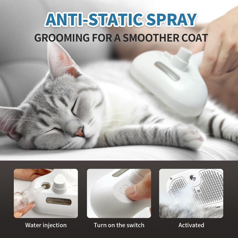 Herokitty Spray Cat Brush for Shedding, Cats Brush Remove Static Flying Hair Self Cleaning Dogs Brush for Long and Short Hair Pets Grooming Brush Remove Tangled Loose Hair Reduce Shedding (White) - PawsPlanet Australia