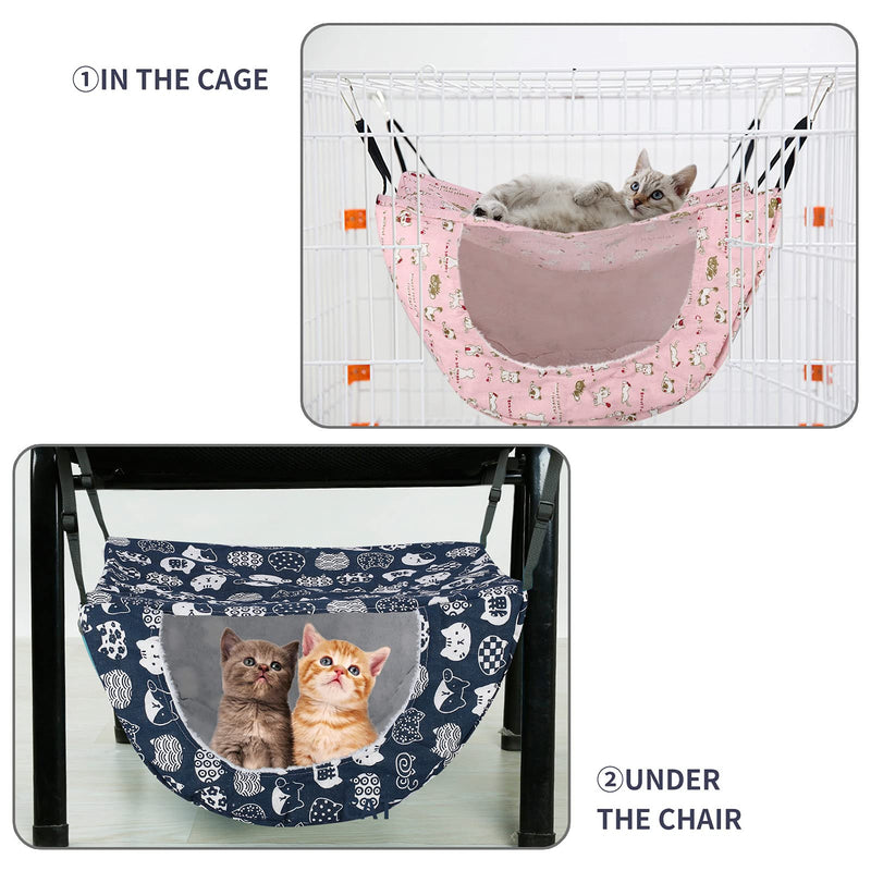 2 Tier Hanging Cat Cage Hammock, Breathable Small Animal Sleeping Bag with Thin & Plush Mat Double-Side Ferret Chair Cage Hammock with Adjustable Belt for Puppy Kitty Rabbit Blue - PawsPlanet Australia