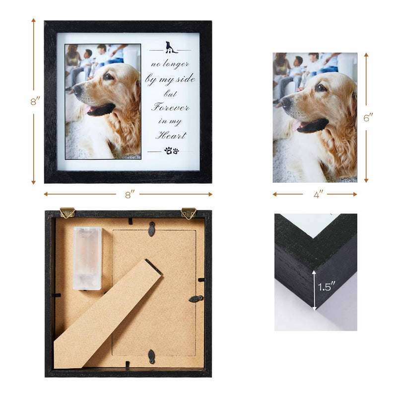WOODEXPE Pet Memorial Picture Frame 8"x8" Dog Memorial Gift LED Shadow Box Pet Loss Gift of Dog and Cat Keepsake for Remembrance Black Black no longer by my side - PawsPlanet Australia