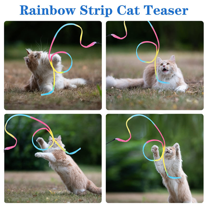 cobee Interactive Magic Wand for Cats, Rainbow Magic Wand for Cats Toy Cat Charmer String Kitten Ribbon Toy Ribbon Charmer for Playing (3 pieces, 30cm) 3 pieces, 30cm - PawsPlanet Australia