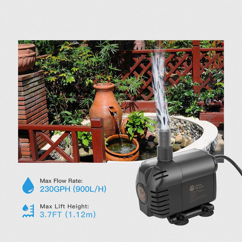 [Australia] - AquaMiracle 230-1160 GPH Submersible Water Pump for Aquarium, Fountain Pump, Fish Tank Pump, Pond Pump, Waterfall Pump, Statuary Pump, Water Feature Pump, hydroponics Pump 230GPH (900LPH) 